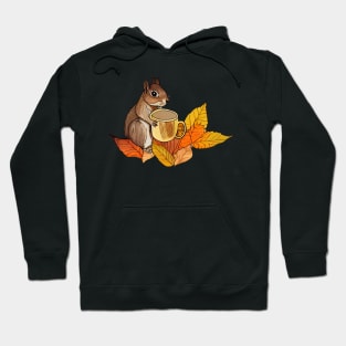 Squirrel drinking coffee, autumn scene Hoodie